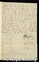 Lever, Sir Ashton: certificate of election to the Royal Society