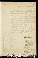 Brydone, Patrick: certificate of election to the Royal Society