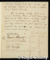 Earle, William Benson: certificate of election to the Royal Society