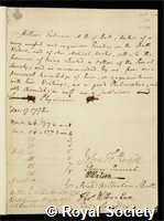 Falconer, William: certificate of election to the Royal Society