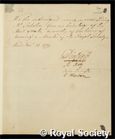 Stehelin, Jacob de: certificate of election to the Royal Society