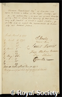 Frankland, Sir Thomas: certificate of election to the Royal Society