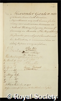 Garden, Alexander: certificate of election to the Royal Society