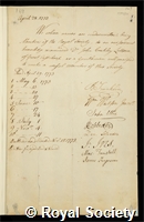 Lettsom, John Coakley: certificate of election to the Royal Society