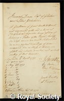 Dixon, Jeremiah: certificate of election to the Royal Society