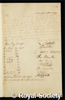 Burney, Charles: certificate of election to the Royal Society