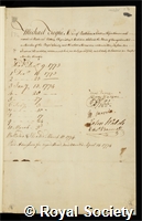 Teighe, Michael: certificate of election to the Royal Society