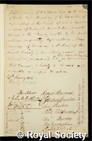 Young, Arthur: certificate of election to the Royal Society