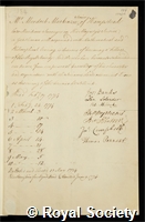 McKenzie, Murdoch: certificate of election to the Royal Society