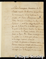 Poissonnier, Pierre Isaac: certificate of election to the Royal Society