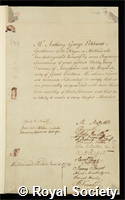 Eckhardt, Anton Georg: certificate of election to the Royal Society