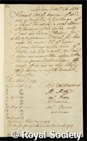 Twiss, Richard: certificate of election to the Royal Society