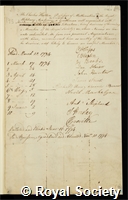 Hutton, Charles: certificate of election to the Royal Society