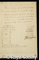 Duroure, Francis: certificate of election to the Royal Society