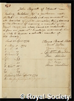 Bagnall, John: certificate of election to the Royal Society