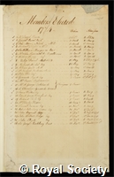 Members elected 1774: certificate of election to the Royal Society