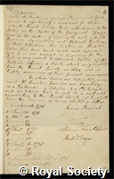 Hunter, Alexander: certificate of election to the Royal Society