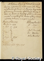Pryce, William: certificate of election to the Royal Society