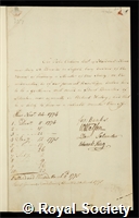 Cullum, Sir John: certificate of election to the Royal Society