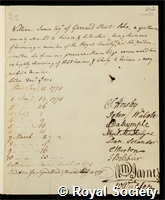 James, Sir William: certificate of election to the Royal Society