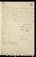 Jones, William: certificate of election to the Royal Society