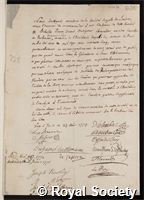 Dionis du Sejour, Achille Pierre: certificate of election to the Royal Society