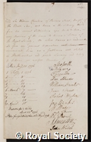 Chambers, Sir William: certificate of election to the Royal Society