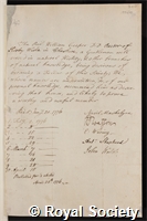 Cooper, William: certificate of election to the Royal Society