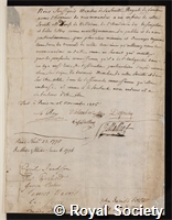 Villoison, Jean Baptiste Gaspar d'Ansse de: certificate of election to the Royal Society