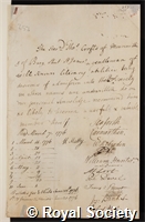 Crofts, Thomas: certificate of election to the Royal Society