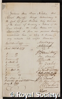 Nolcken, Gustavus Adam: certificate of election to the Royal Society