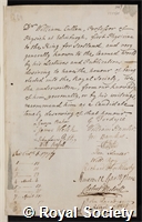 Cullen, William: certificate of election to the Royal Society
