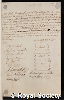 Mudge, John: certificate of election to the Royal Society
