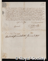 Toaldo, Giuseppe: certificate of election to the Royal Society
