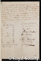 Englefield, Sir Henry Charles: certificate of election to the Royal Society