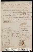 Partridge, Henry: certificate of election to the Royal Society