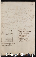 Lochee, Lewis: certificate of election to the Royal Society