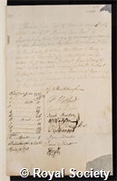 Cave, Sir Thomas: certificate of election to the Royal Society