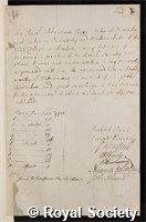 Rees, Abraham: certificate of election to the Royal Society