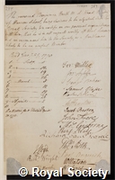 Heath, Benjamin: certificate of election to the Royal Society