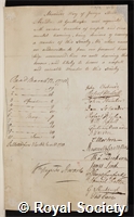 Hay, Alexander: certificate of election to the Royal Society