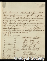 Tyson, Michael: certificate of election to the Royal Society