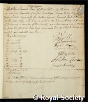 Farr, Samuel: certificate of election to the Royal Society
