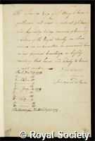 Vage, Thomas: certificate of election to the Royal Society