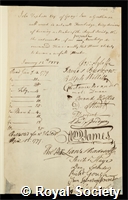 Topham, John: certificate of election to the Royal Society