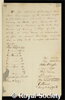 Whitehurst, John: certificate of election to the Royal Society