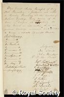 Rainsford, Charles: certificate of election to the Royal Society