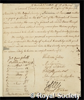 Simmons, Samuel Foart: certificate of election to the Royal Society