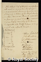 Eardley-Wilmot, John: certificate of election to the Royal Society