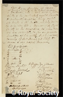 Moultou, Pierre: certificate of election to the Royal Society